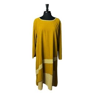 Saga Italy Mustard Yellow Dress One Size Fits Most Striped Corduroy Lagenlook